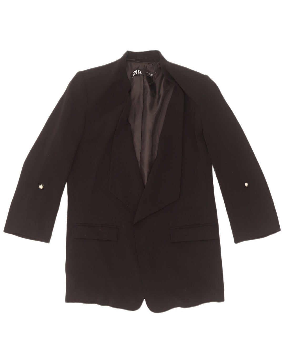 Zara Damen-Blazer mit offenen 3/4-Ärmeln, Gr. 10, Größe S, Schwarz, Polyester