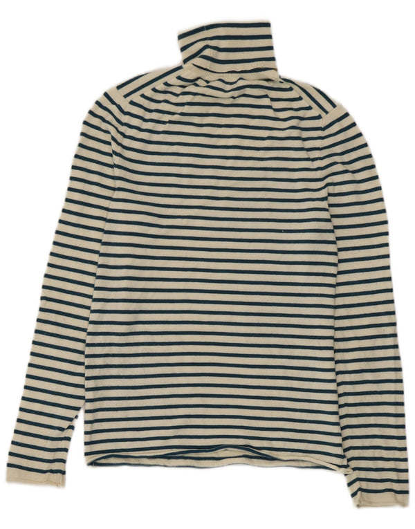 Zara Damen-Top mit Rollkragen, langärmlig, Gr. 44, groß, aus weiß gestreifter Viskose