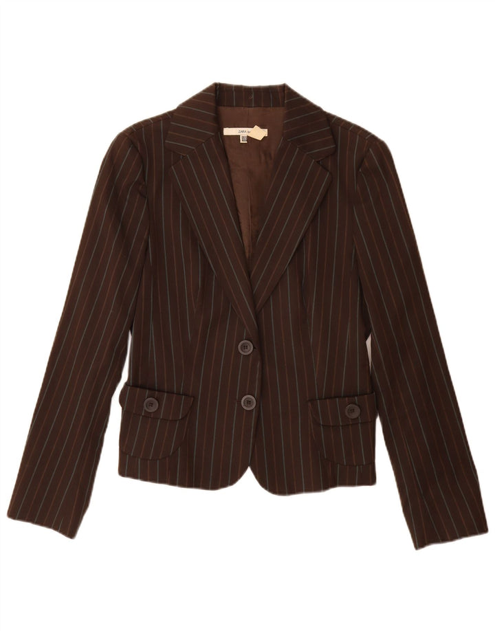 Zara Damen-Blazer mit 2 Knöpfen, UK 12, mittelbraun, gestreift, Polyester