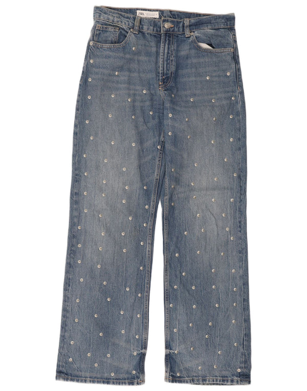 Zara Damen-Jeans mit weitem Bein, EU 38, klein, W28, L31, blau gepunktet