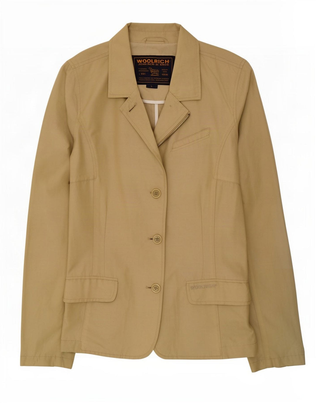 Woolrich Damen-Blazer mit 3 Knöpfen, UK 16, Größe L, Khaki, Baumwolle
