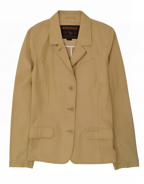 Woolrich Womens 3 Button Blazer Jacket UK 16 Large Khaki Cotton