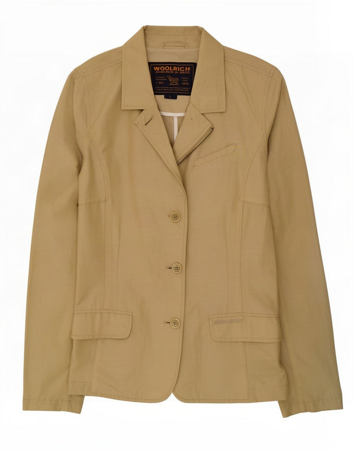 Woolrich Damen-Blazer mit 3 Knöpfen, UK 16, Größe L, Khaki, Baumwolle