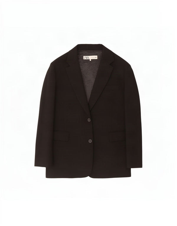 Zara Damen 2-Knopf-Blazerjacke UK 14 Mittelschwarze Viskose