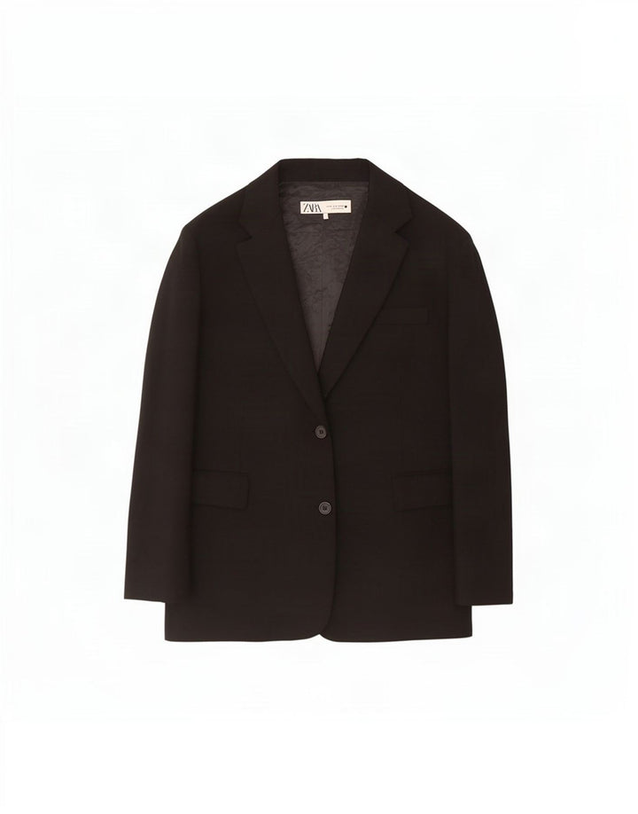 Zara Damen 2-Knopf-Blazerjacke UK 14 Mittelschwarze Viskose