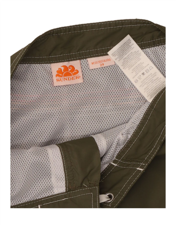 Sundek Herren-Badeshorts, klein, Khaki, gestreift, Nylon