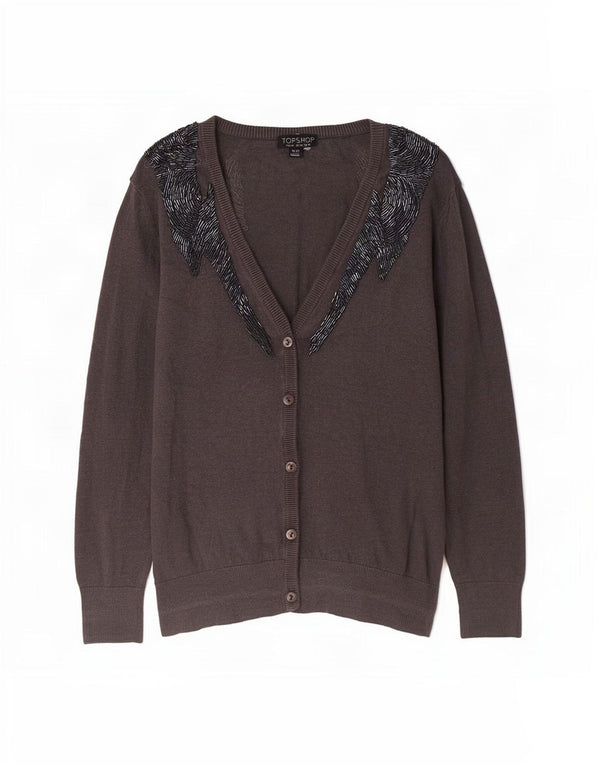 Topshop Damen-Cardigan mit 3/4-Ärmeln, UK-Gr. 14, Größe L, Grau, Baumwolle