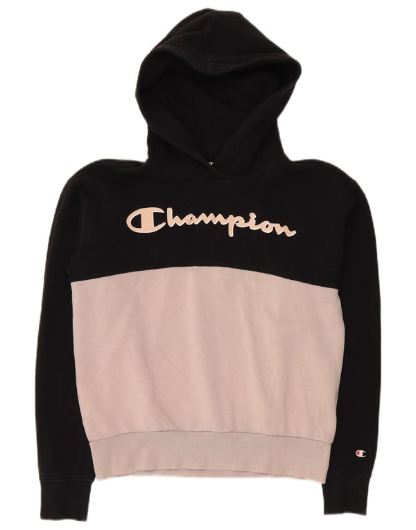CHAMPION Womens Graphic Hoodie Pullover UK 14 Mittelrosa Colourblock Baumwolle