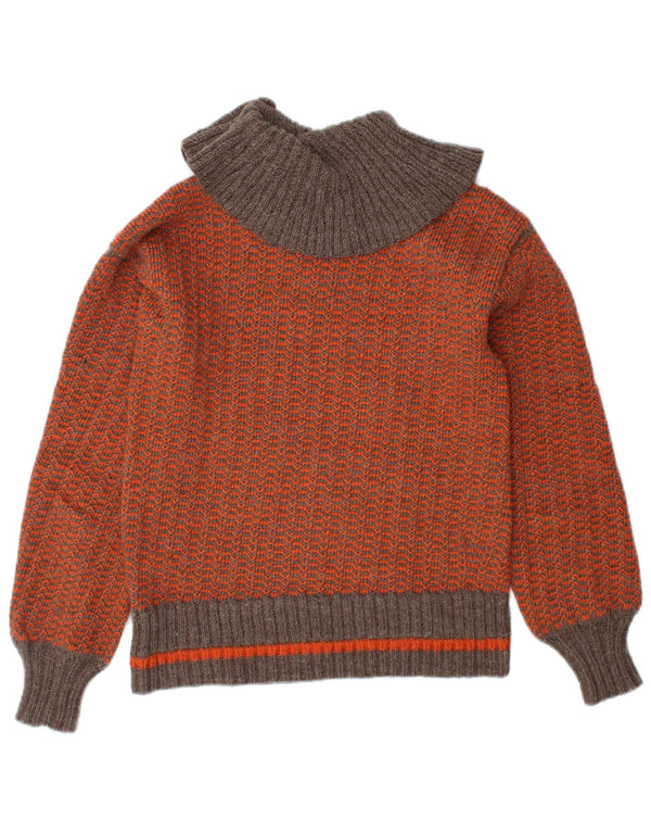 VINTAGE Damen Rollkragenpullover Pullover UK 10 Small Orange Chevron