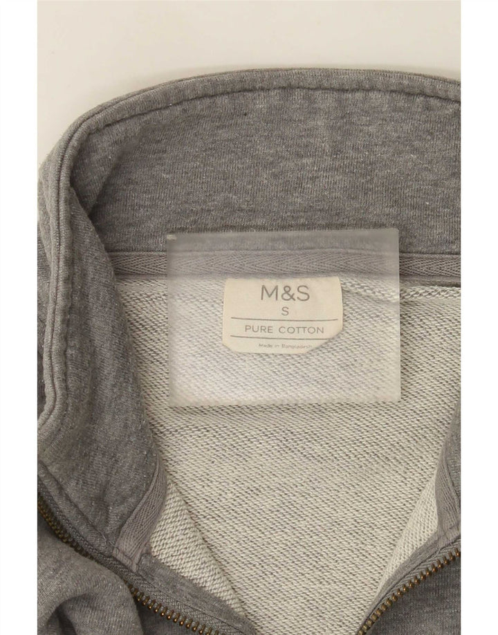 Marks & Spencer Herren-Sweatshirt mit Reißverschluss am Hals, Größe S, Grau, Baumwolle