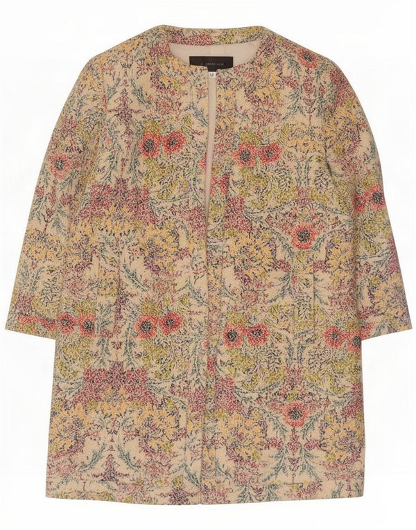 Zara Damen 3/4-Ärmel offener Mantel UK 14 Medium Beige Floral