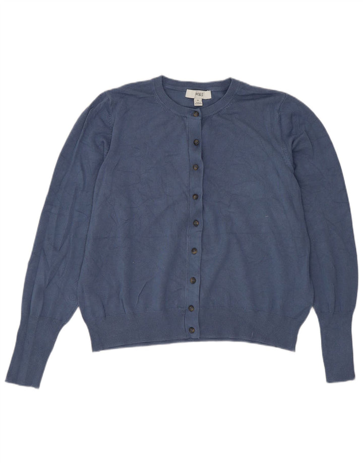 Marks & Spencer Damen Crop Cardigan Pullover UK 16 Large Blaue Viskose