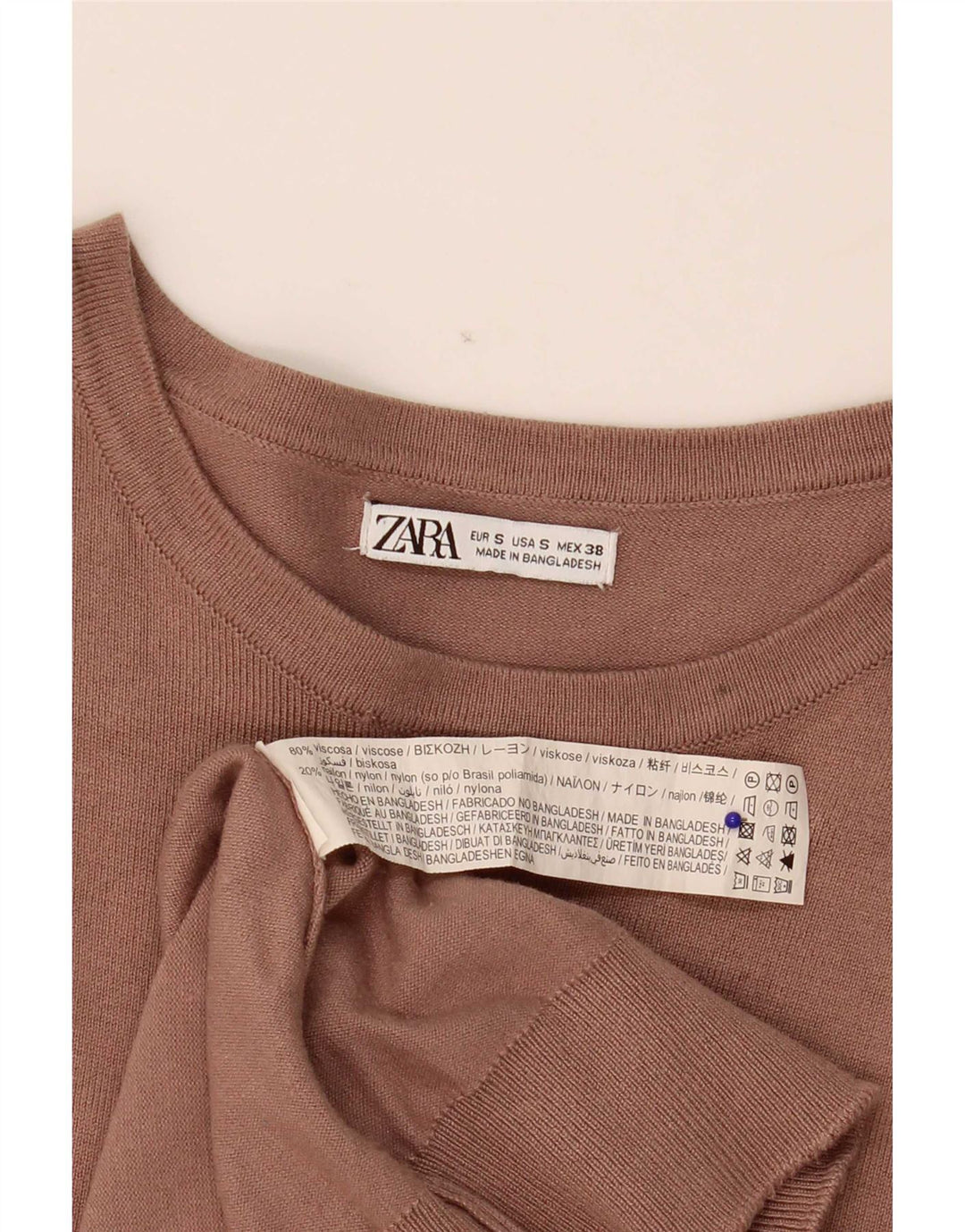 Zara Herren-Pullover mit U-Boot-Ausschnitt, kleine beige Viskose