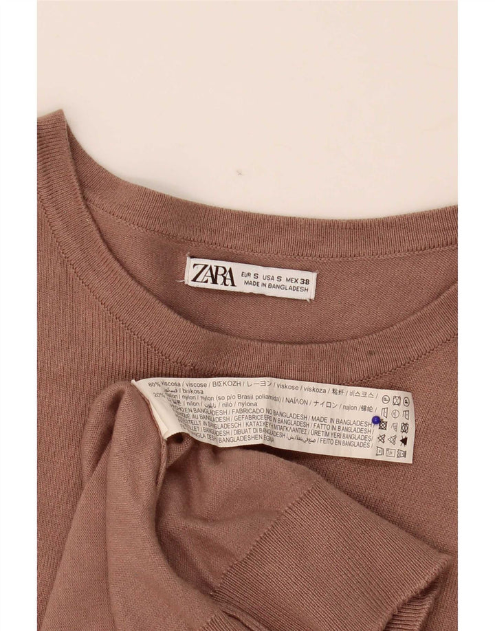 Zara Herren-Pullover mit U-Boot-Ausschnitt, kleine beige Viskose