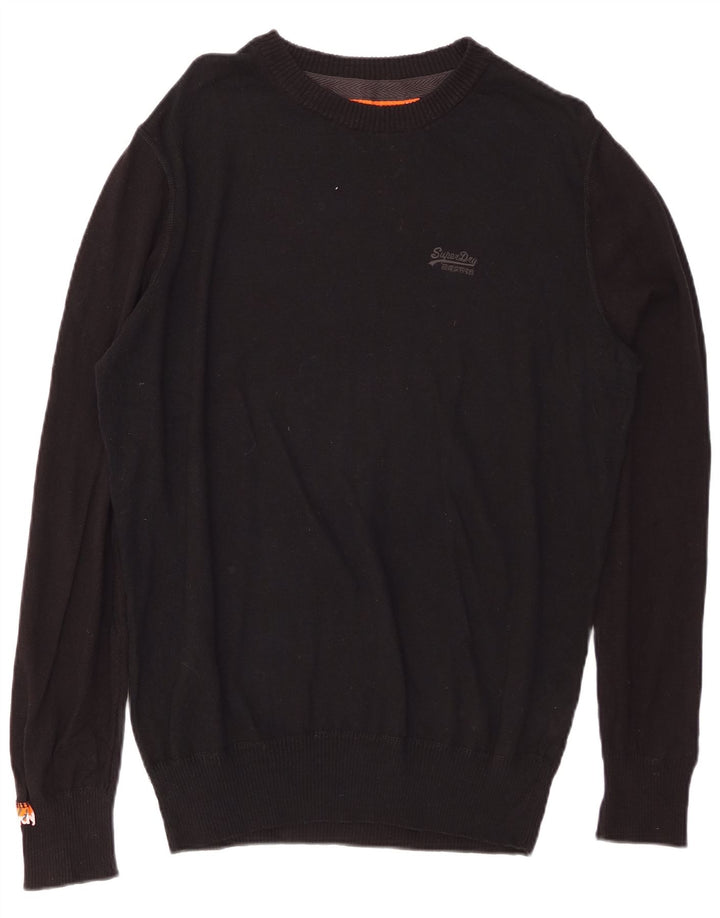 SUPERDRY Herren-Pullover mit Rundhalsausschnitt, XL, schwarze Baumwolle