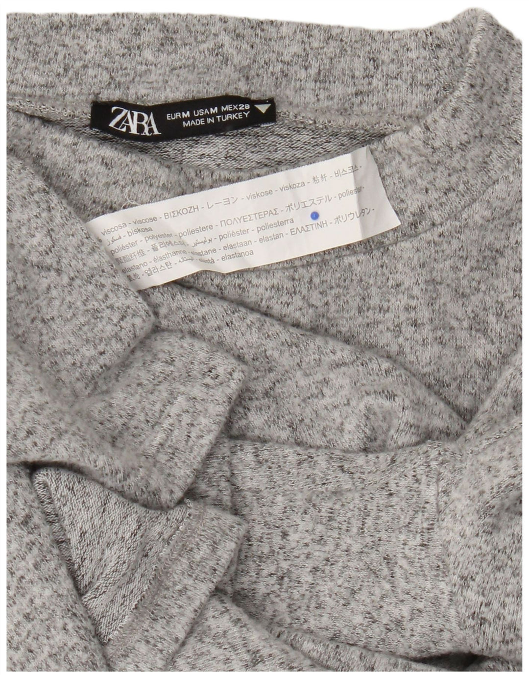 Zara Damen Top Langarm UK 12 Mittelgrau gefleckte Viskose