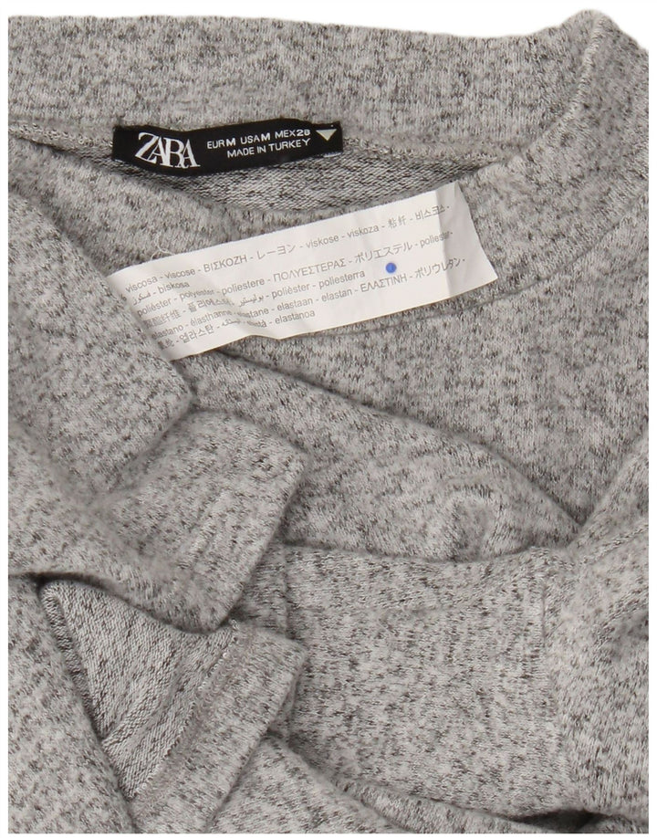Zara Damen Top Langarm UK 12 Mittelgrau gefleckte Viskose