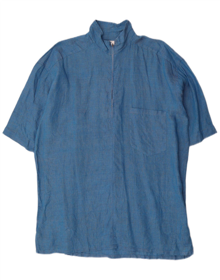 Valentino Herren Kurzarm-Pulloverhemd, Größe 43 17 XL, blaues Leinen