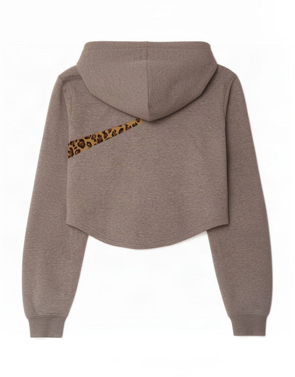 Nike Womens Graphic Crop Hoodie Jumper UK 6 XS Grey Animal Print Cotton