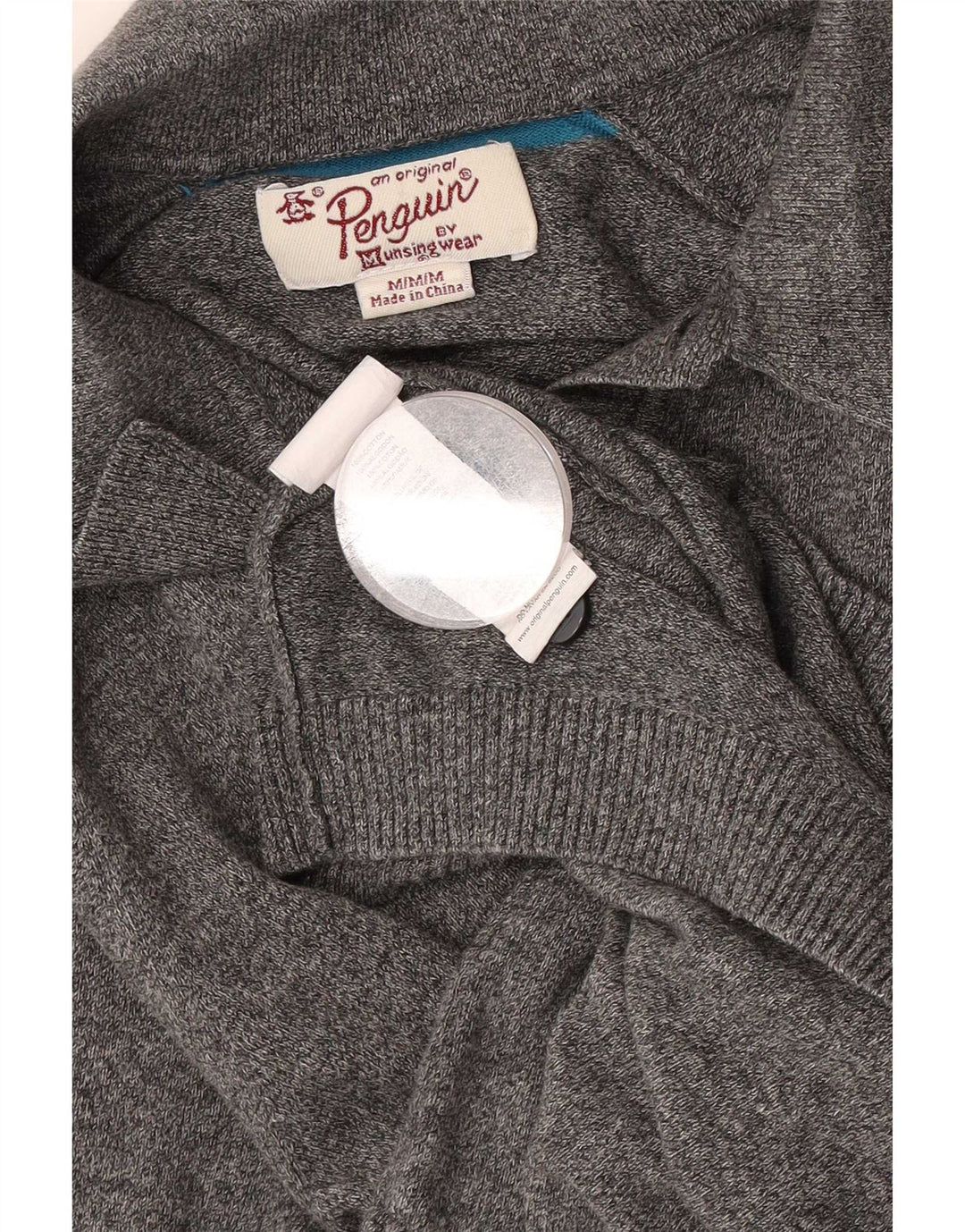 Penguin Herren-Polo-Pullover aus mittelgrau gesprenkelter Baumwolle