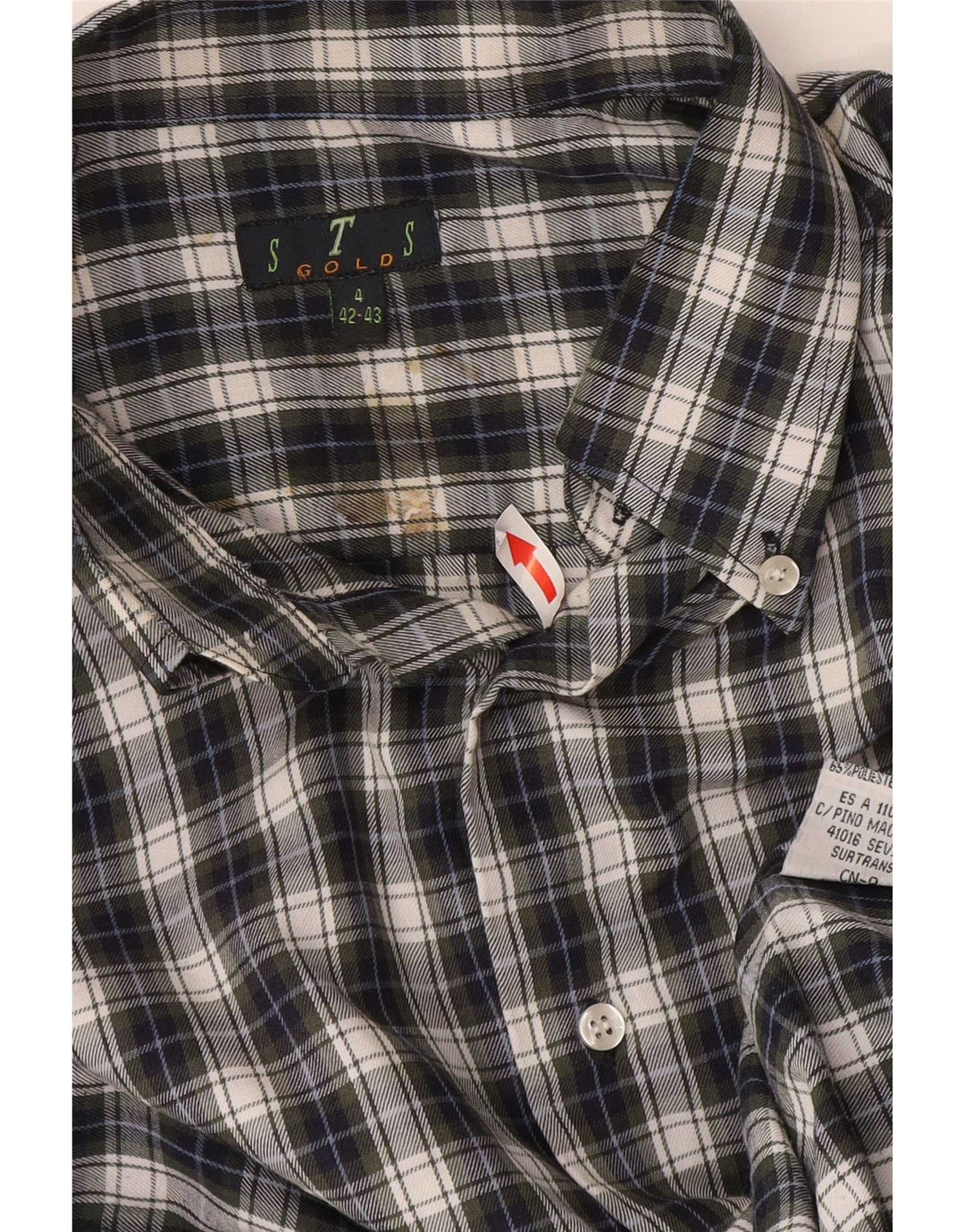 STS Herren-Flanellhemd, Größe 42/43, großes, blau kariertes Polyester