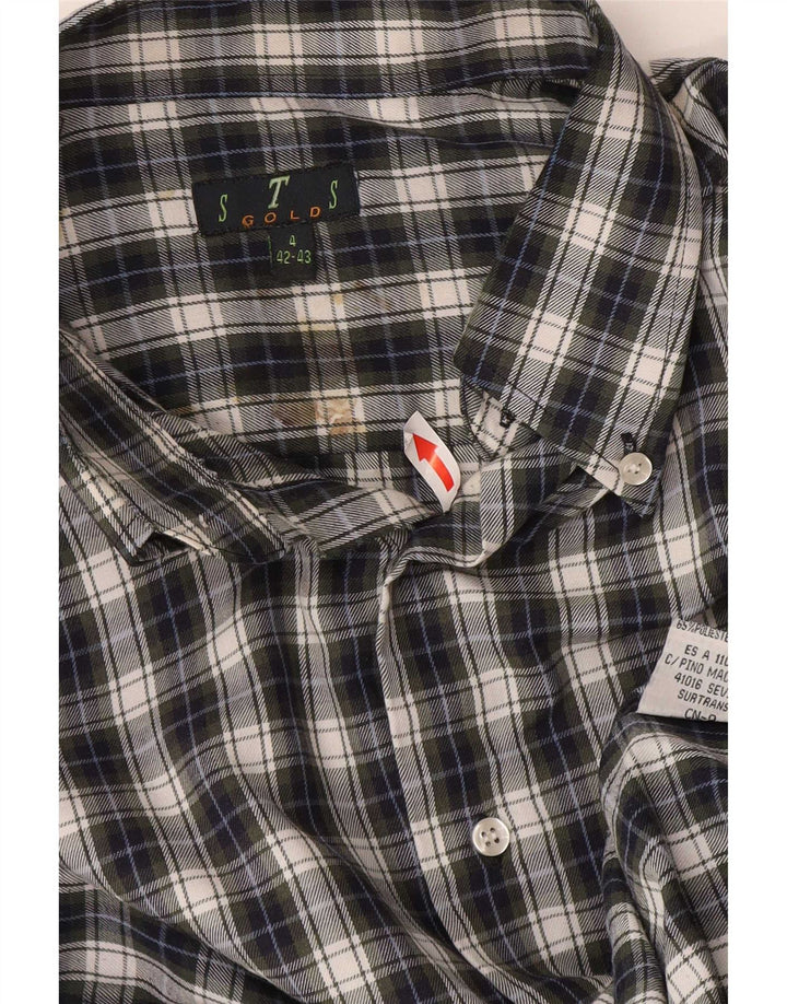 STS Herren-Flanellhemd, Größe 42/43, großes, blau kariertes Polyester