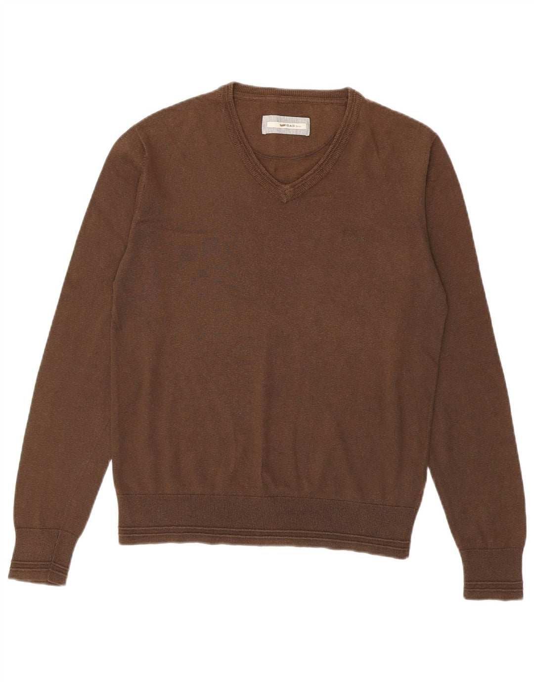 Gas Herren-Pullover mit V-Ausschnitt aus mittelbrauner Baumwolle