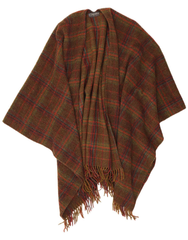 Offener Poncho-Pullover für Damen von Superior, UK 16, große braune karierte Wolle