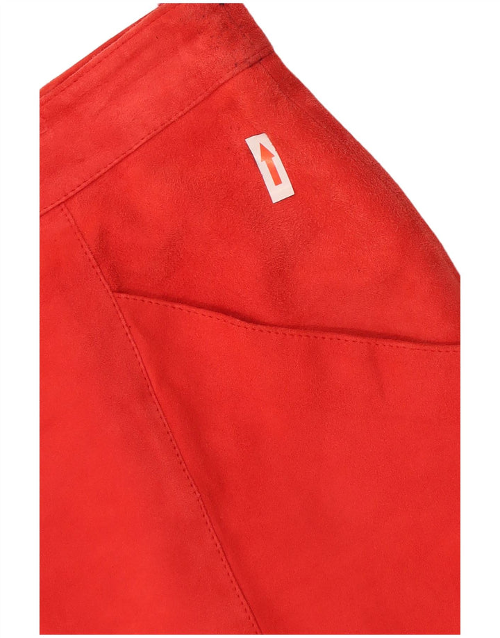 Vintage Damen Wildleder Gerader Rock W34 Groß Rot