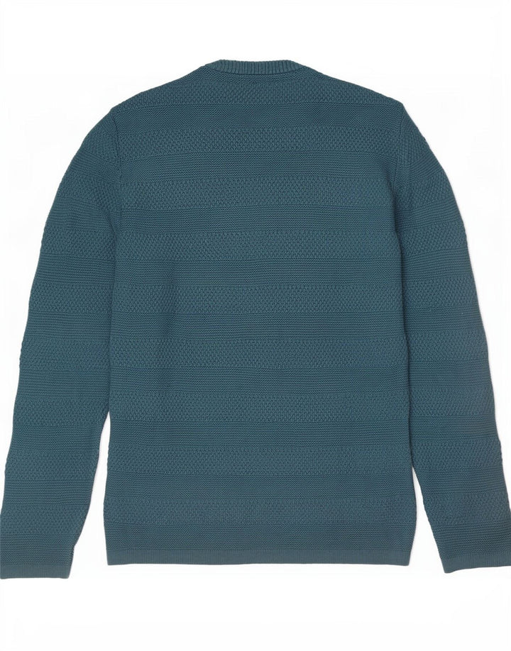 Zara Herren-Pullover mit Rundhalsausschnitt, mittelblau, gestreift, Baumwolle