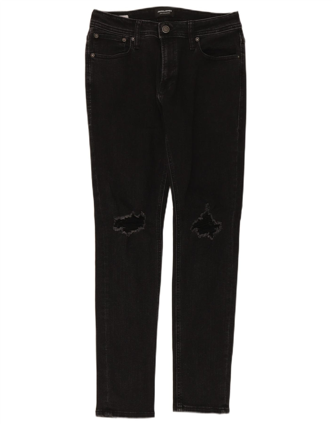 Jack & Jones Herren Distressed Slim Jeans W32 L30 Schwarze Baumwolle