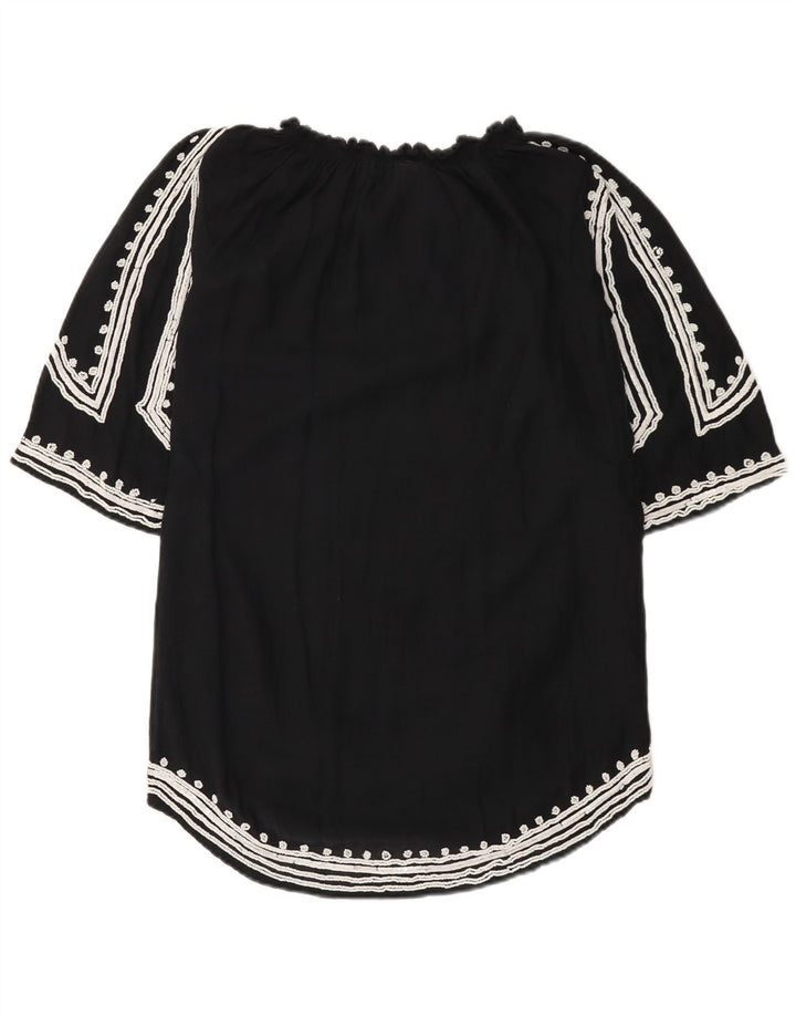 Zara Damen-Blusenoberteil UK 12 Mittelschwarze Baumwolle