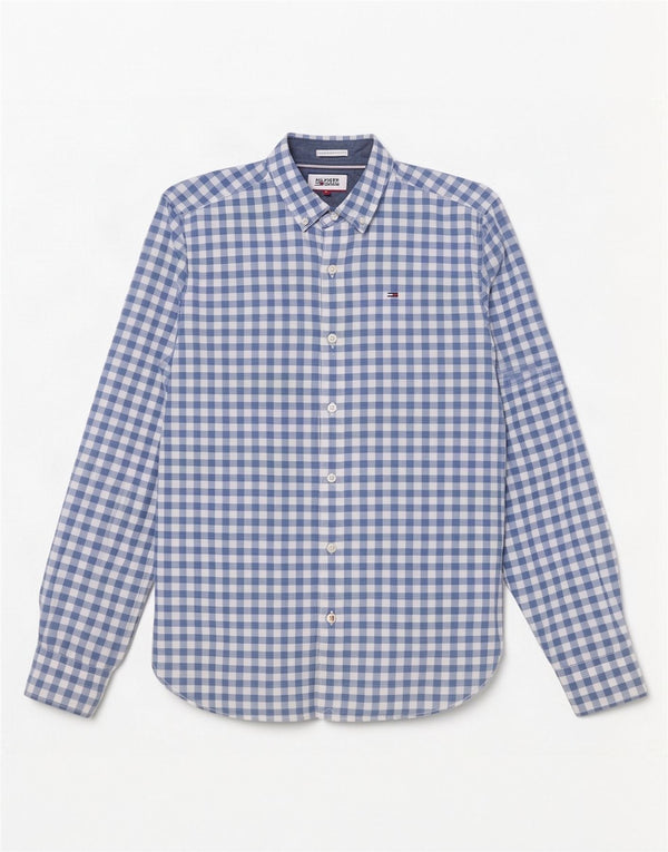 Tommy Hilfiger Herrenhemd, kleine blaue Gingham-Baumwolle