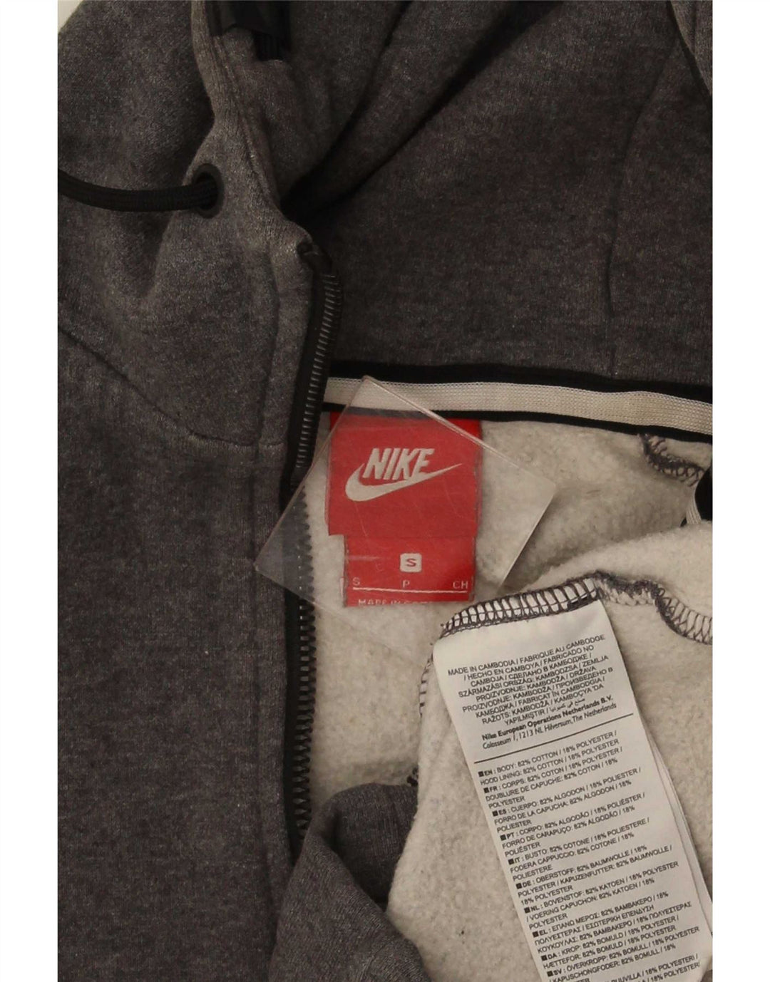 Nike Herren-Kapuzenpullover mit Reißverschluss, klein, graue Baumwolle