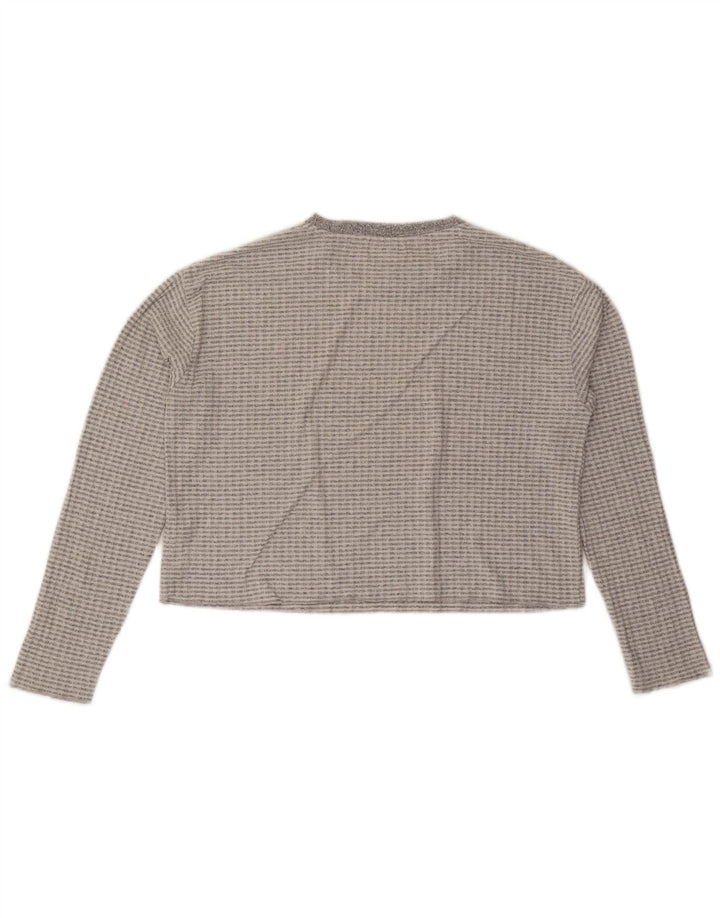 Topshop Damen Crop Top Langarm UK 14 Mittelgraues Polyester