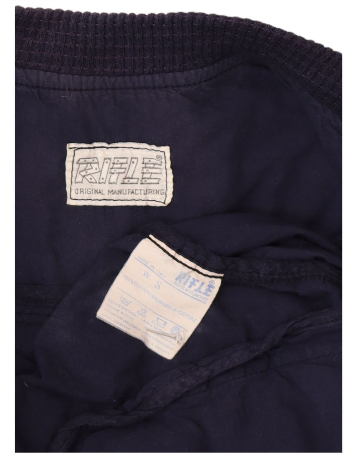 Rifle Womens Übergroße Bomberjacke UK 10 Small Marineblaue Baumwolle