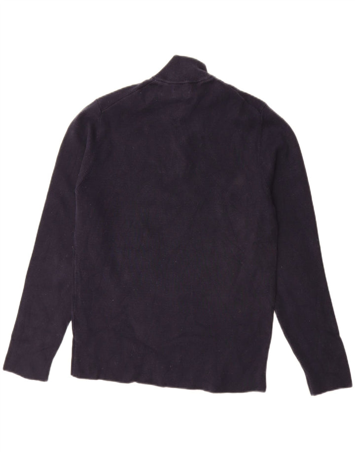 MASSIMO DUTTI Herren-Pullover mit Reißverschluss am Hals, mittelmarineblaue Baumwolle