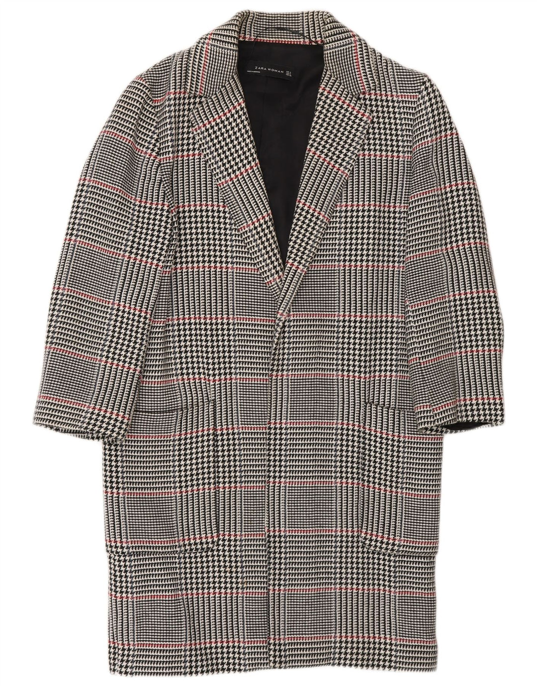 Zara Womens Open Overcoat UK 10 Small Marineblaue Hahnentritt-Baumwolle