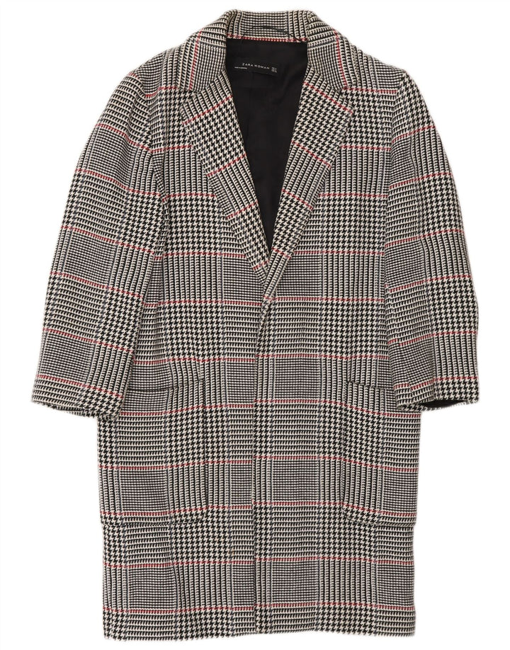 Zara Womens Open Overcoat UK 10 Small Marineblaue Hahnentritt-Baumwolle
