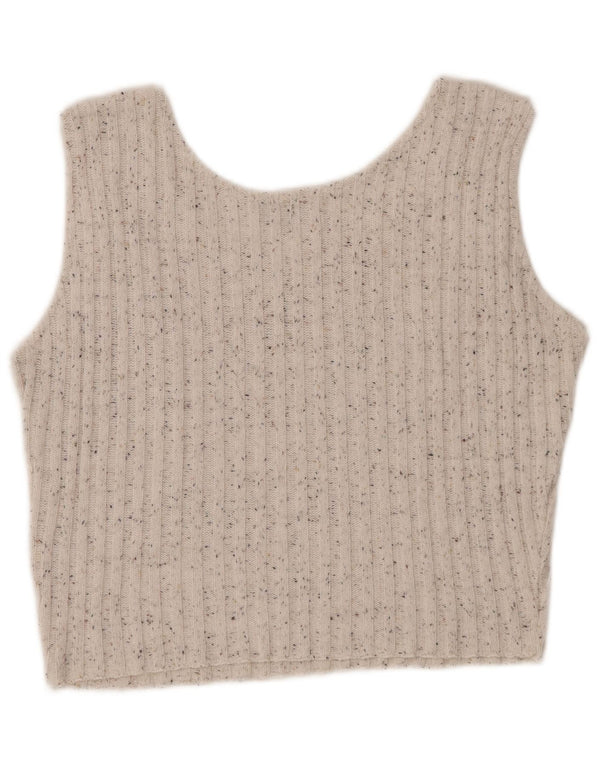 PIMKIE Damen Crop Vest Tank Top UK 12 Medium Off White Flecked