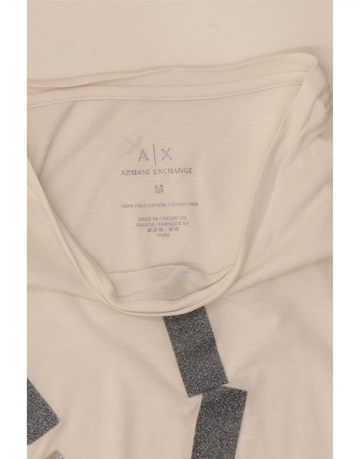 ARMANI EXCHANGE Womens Graphic T-Shirt Top UK 12 Medium White Cotton Vintage Armani Exchange and Second-Hand Armani Exchange from Messina Hembry 