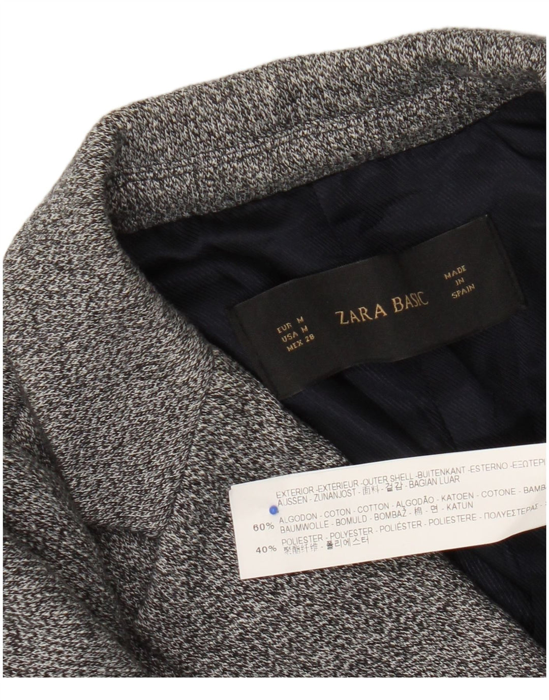 Zara Damen-Strickblazer mit 1 Knopf, UK 12, mittelgrau gefleckte Baumwolle