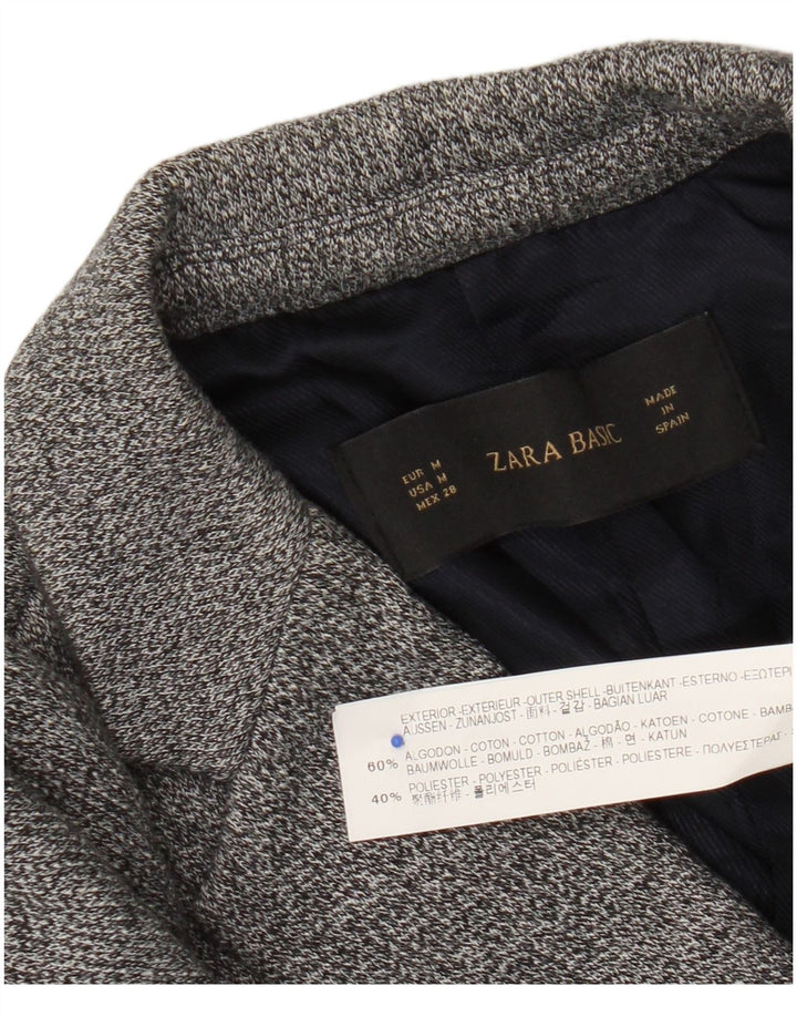 Zara Damen-Strickblazer mit 1 Knopf, UK 12, mittelgrau gefleckte Baumwolle