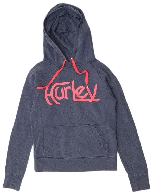 Hurley Womens Graphic Relaxed Fit Hoodie Pullover UK 4 XS Blaue Baumwolle