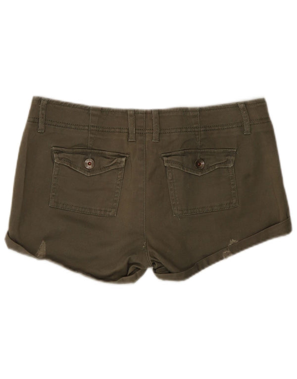 Benetton Damen Denim Hotpants W28 Medium Khaki Baumwolle
