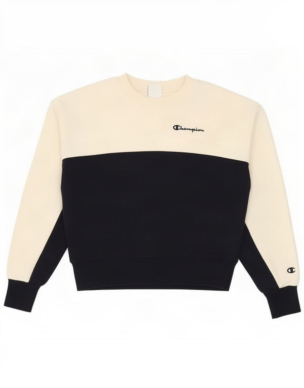 Champion Damen Crop Oversized Sweatshirt Pullover UK 6 XS Weiß Farbblock