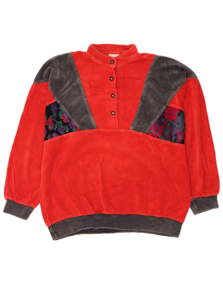 Vintage Damen Loose Fit Sweatshirt Pullover EU 38 Mittelroter Farbblock