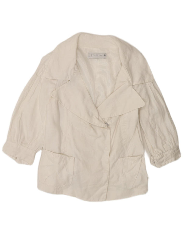 Zara Damen-Blazer mit 3/4-Ärmeln, UK 12, Mittelweiß, Ramie