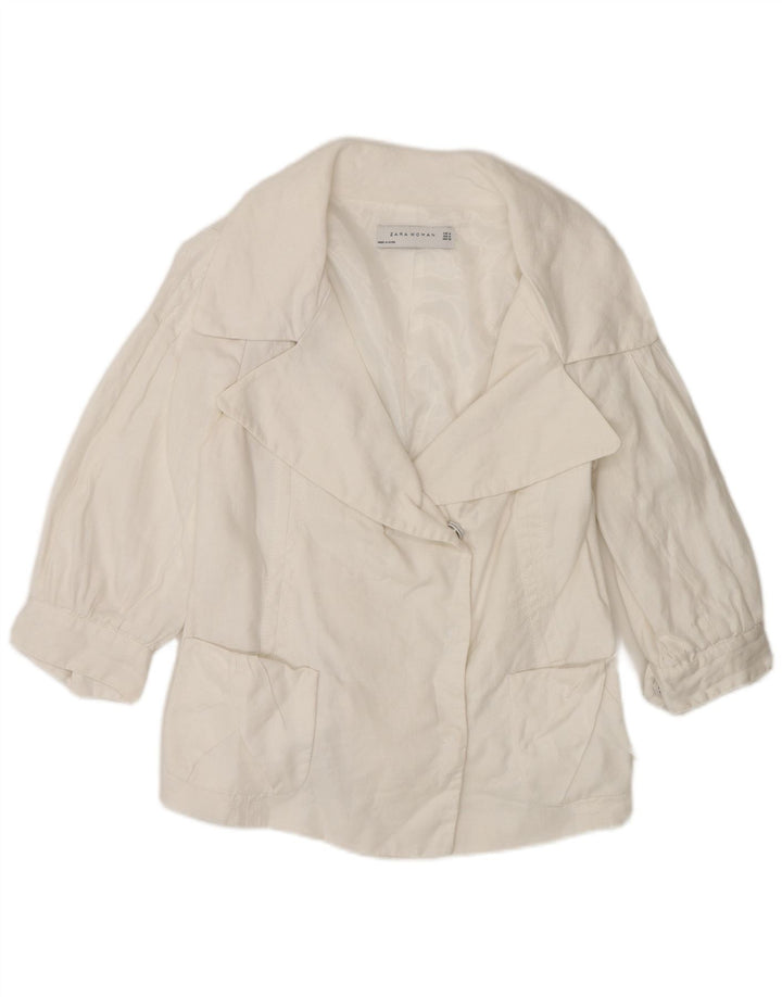Zara Damen-Blazer mit 3/4-Ärmeln, UK 12, Mittelweiß, Ramie