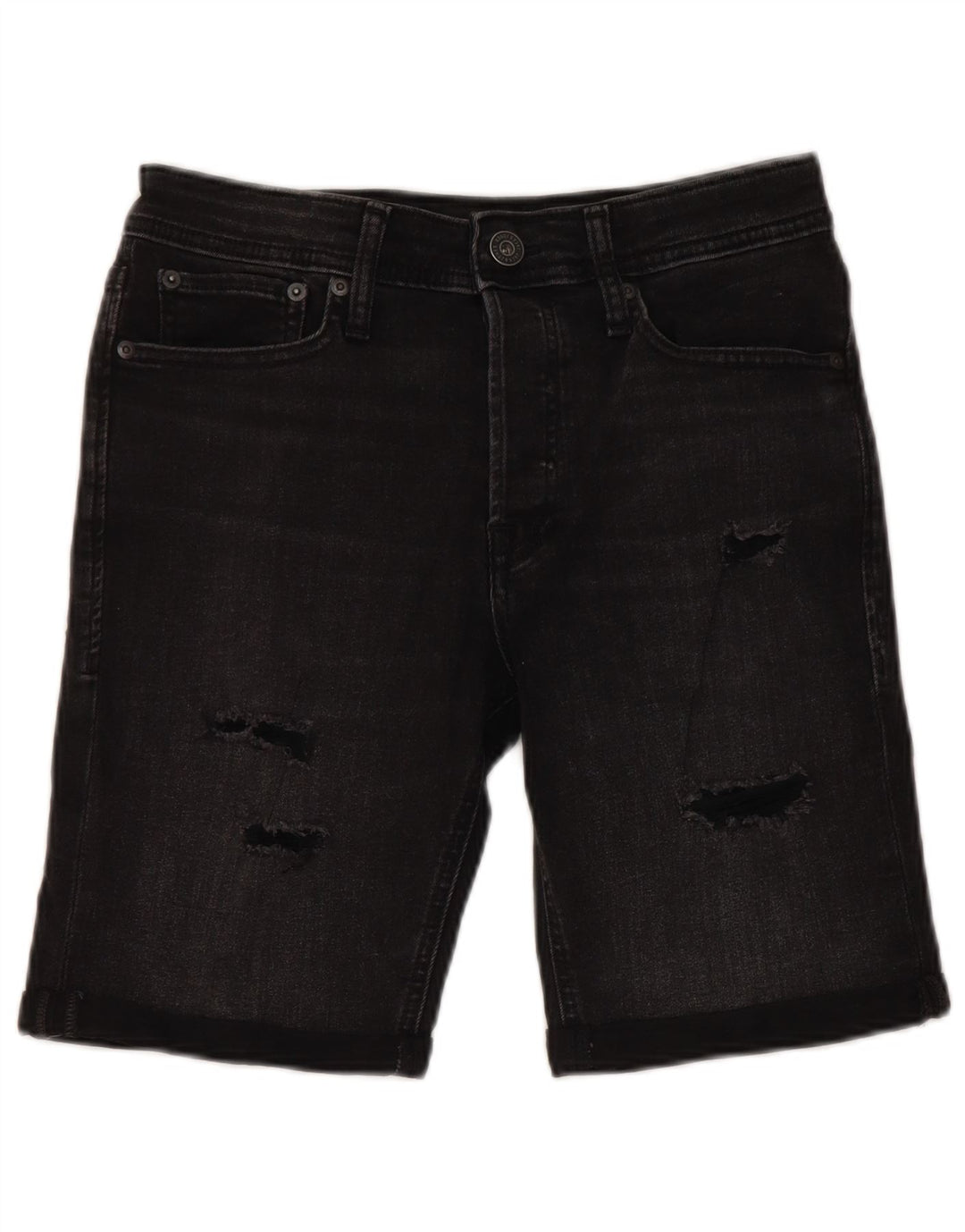 JACK & JONES Herren Regular Distressed Denim Shorts W30 Mittelschwarze Baumwolle